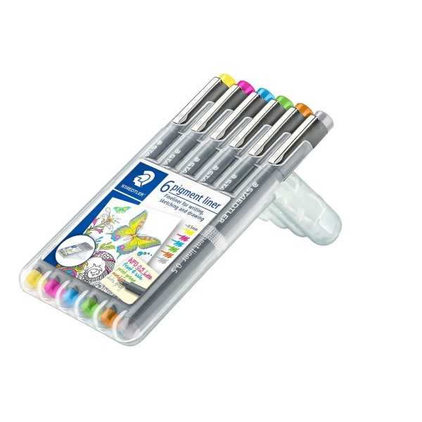 SET 6 Rotuladores STAEDTLER Pigment Liner 0.5mm. Colores Suaves