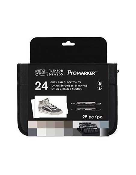 Winsor & Newton PROMARKER Estuche 24 Rotuladores GISES Y NEGROS