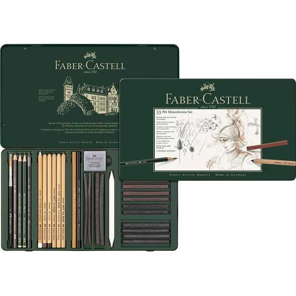 Estuche Metálico Faber Castell Pitt Monochrome Surtido para Dibujo 33 piezas
