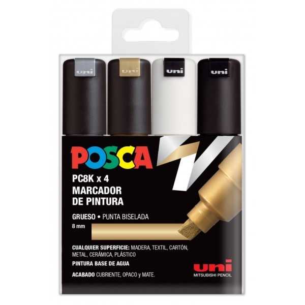 POSCA Markers PC8K 4 colours Gold, Silver, Black and White