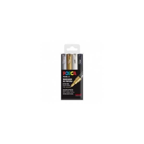 POSCA Markers PC1M 4 colours Gold, Silver, White and Black