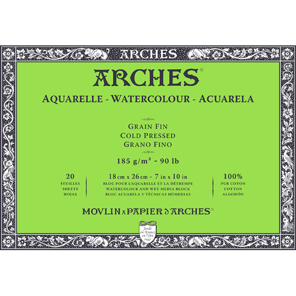 Bloc Aquarelle Arches 20 feuilles Grain Satiné 300g/m² 36x51cm