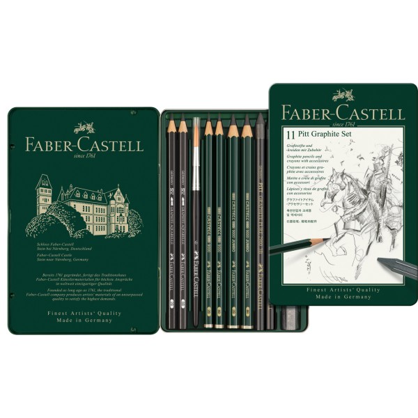 Faber Castell Pitt Graphite Pitt Metal Case with 11 Pitt Graphite Pieces