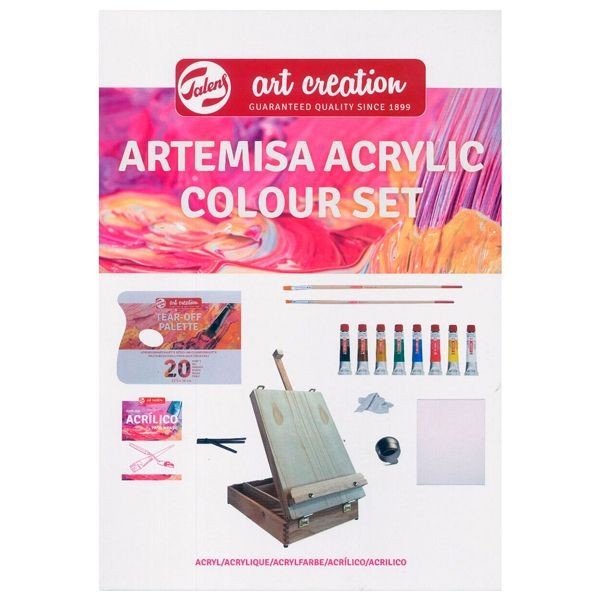 Set de Acrílico Caja Caballete de Madera Artemisa 12 Colores y Accesorios