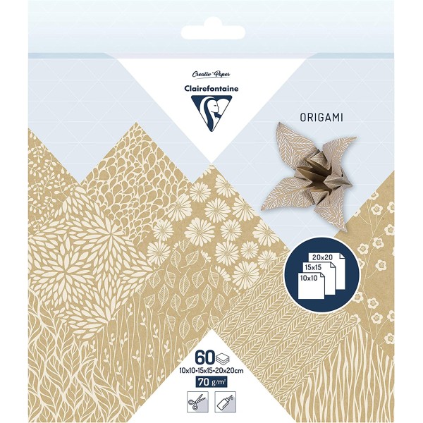 Origami Paper Assorted Sizes . 70gr 60Sheets - Kraft Floral