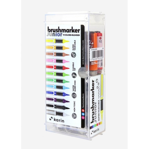 Set 11 Rotuladores Karin Brushmarker JUNIOR Colores Basicos + Blender