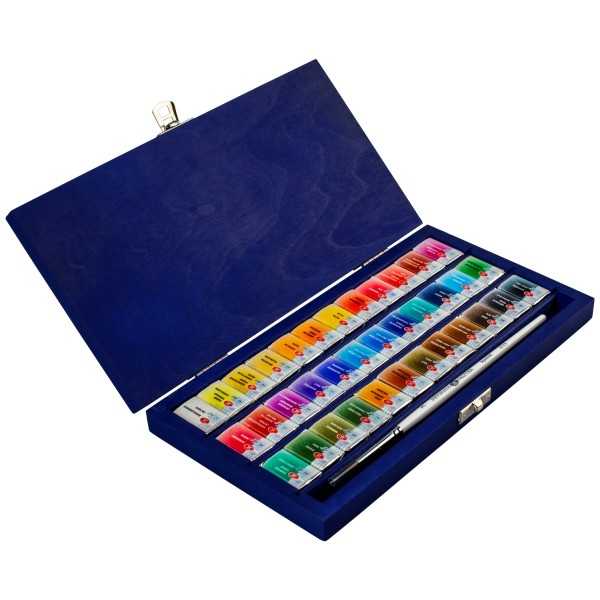 White Nights Watercolour Wooden box 36 colours and brush