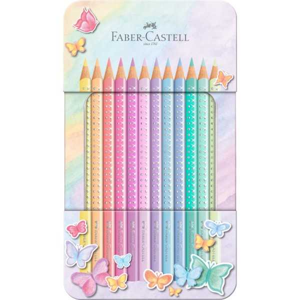 Estuche Metal Lápices Faber Castell Sparkle 12 Colores Pastel