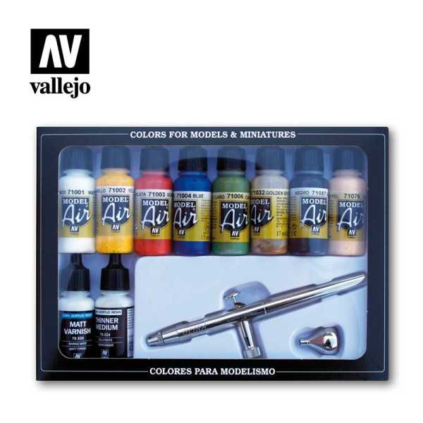 VALLEJO Set de Aerógrafo y Pintura para Aerografía Model Air 8 Colores Básicos