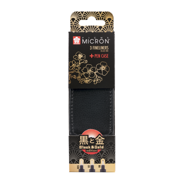 Pigma Micron Black & Gold Edition fineliner set + estuche | 3 tamaños, negro