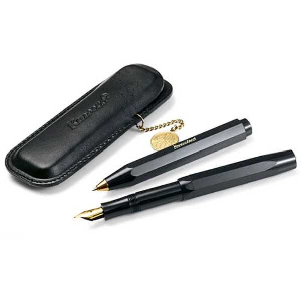 Kaweco Sport Classic Black Fountain Pen and Ballpoint Pen Set with Leather Case