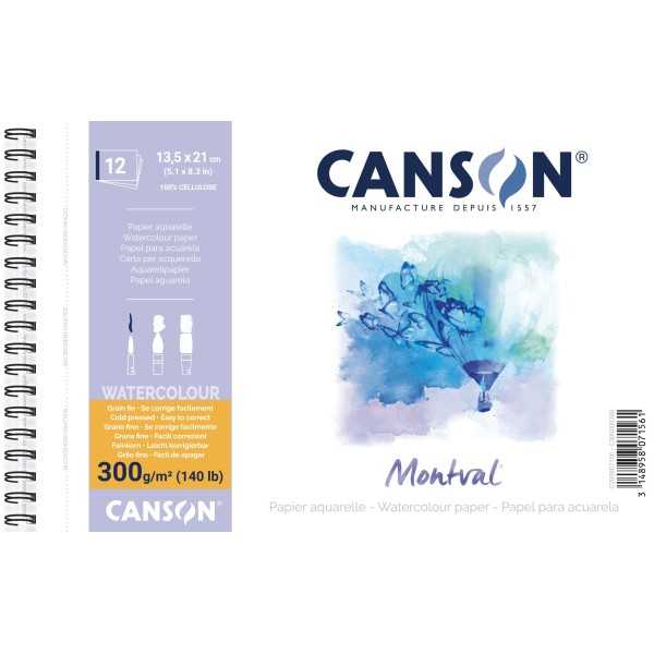 CANSON MONTVAL Watercolour Spiral Notebook 300gr. 12 Sheets