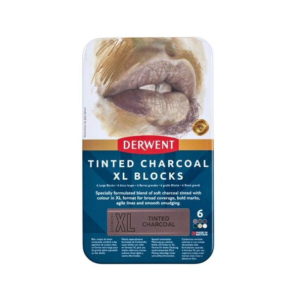 Derwent Tinted Charcoal XL Blocks 6 Tin