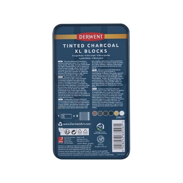 Derwent Tinted Charcoal XL Blocks 6 Tin